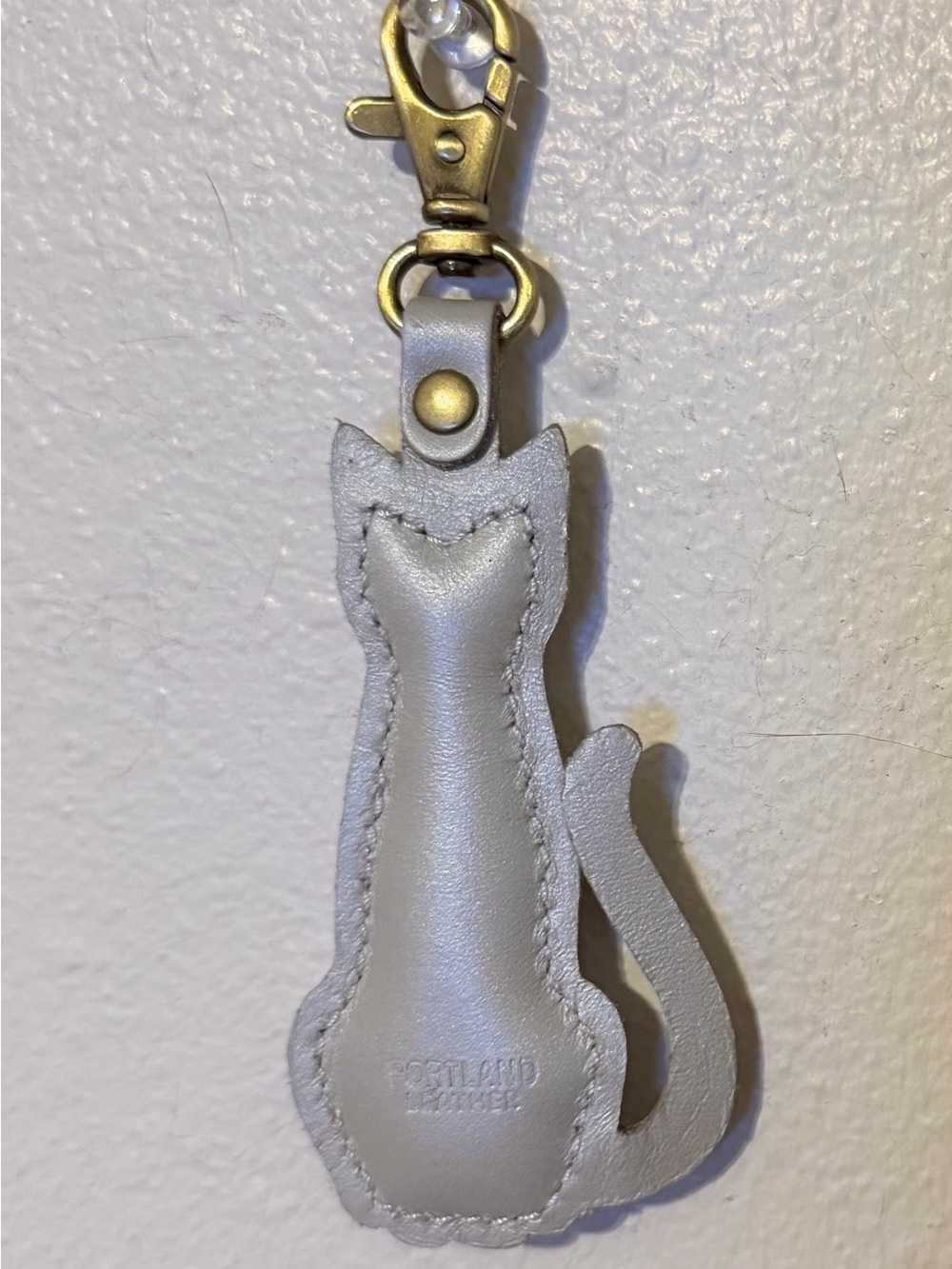 Portland Leather Silver Gray Cat Leather Key Charm with Brass Clasp